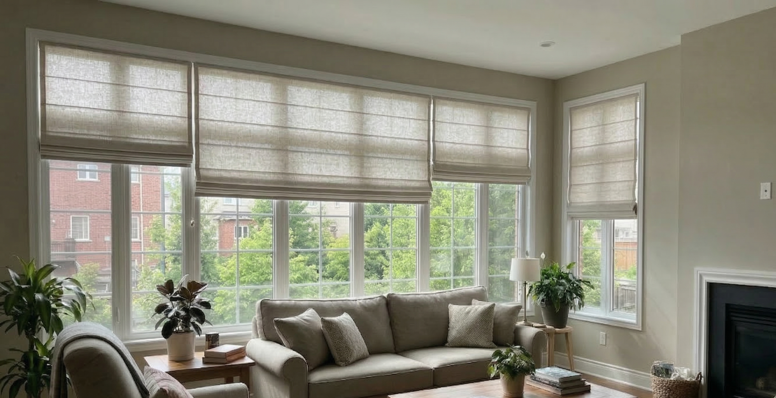 Living room after roman shades installed
